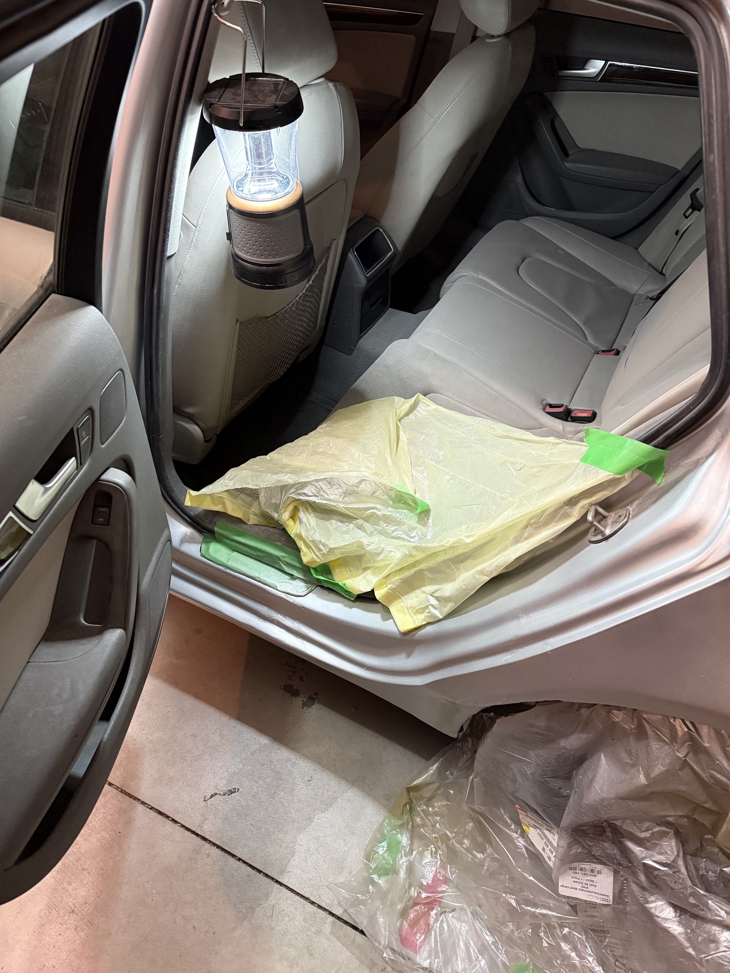 Audi interior protected while paint work was in progress