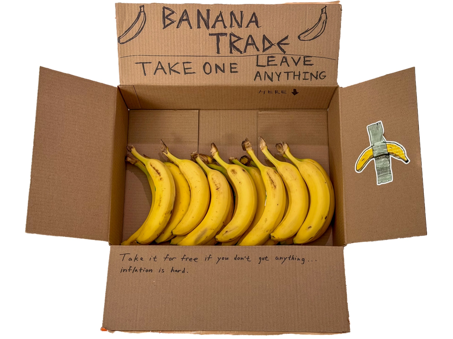 A box full of bananas with handwritten trading instructions
