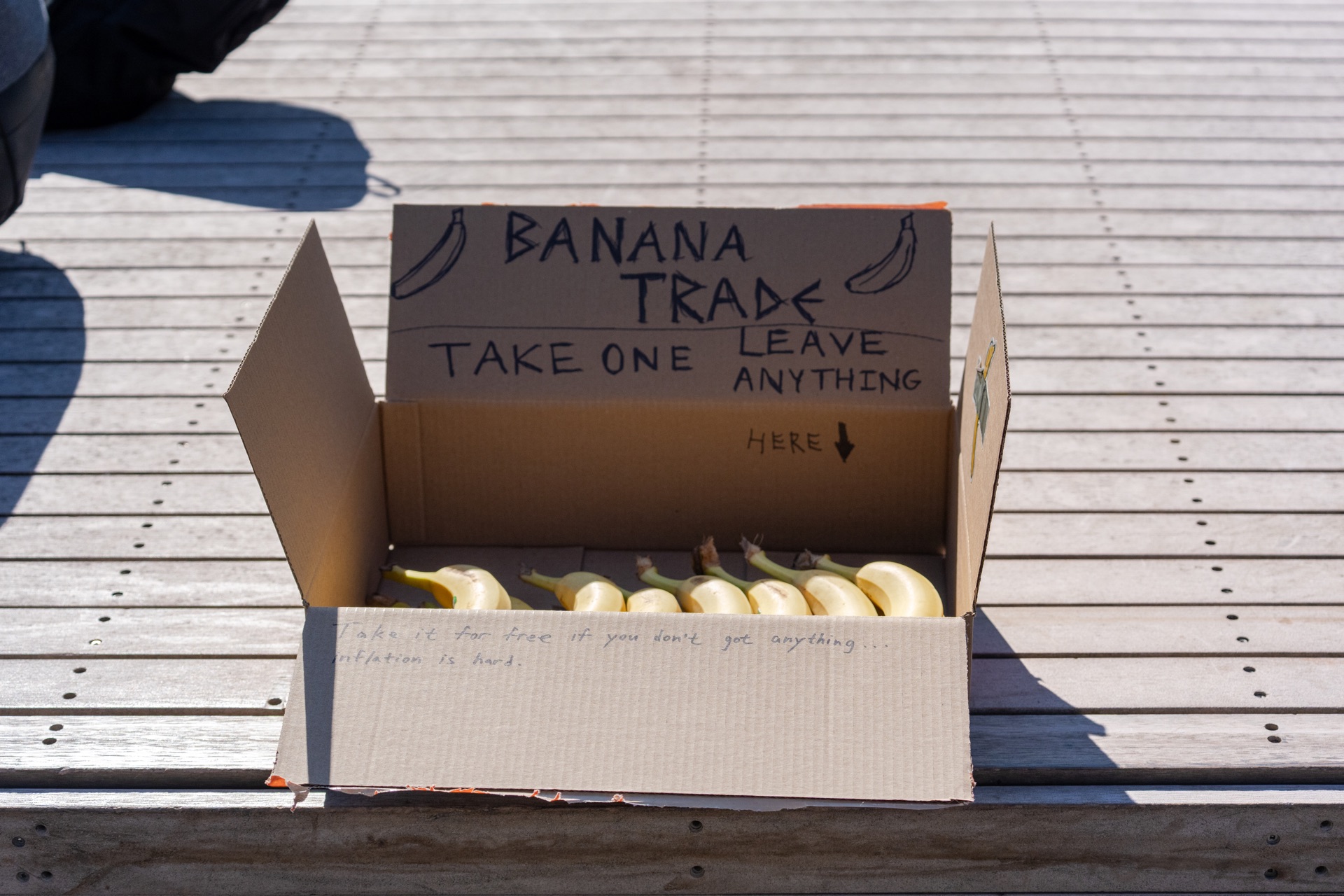 The banana box placed on a wooden platform